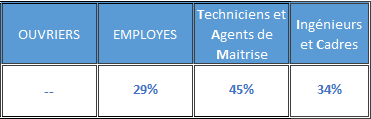 Indicateurs : Part de femmes dans l'effectif global selon la catégorie d'emploi