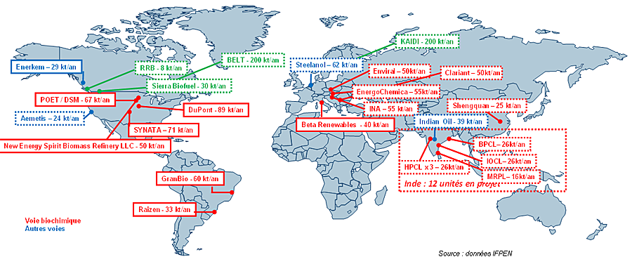 Carte mondiale - Biocarburants