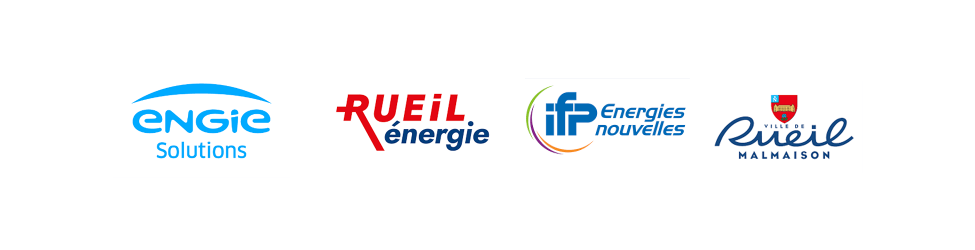Image avec les 4 logos des partenaires du réseau de chaleur : Engie, Rueil Energie, IFPEN et Rueil-Malmaison