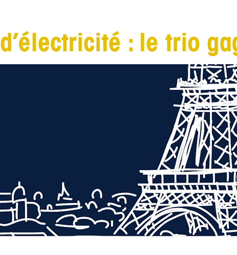 Dessin de paris en bleu te blanc avec le logo des RDV de l'innovation et la thématique : le recyclage des plastiques